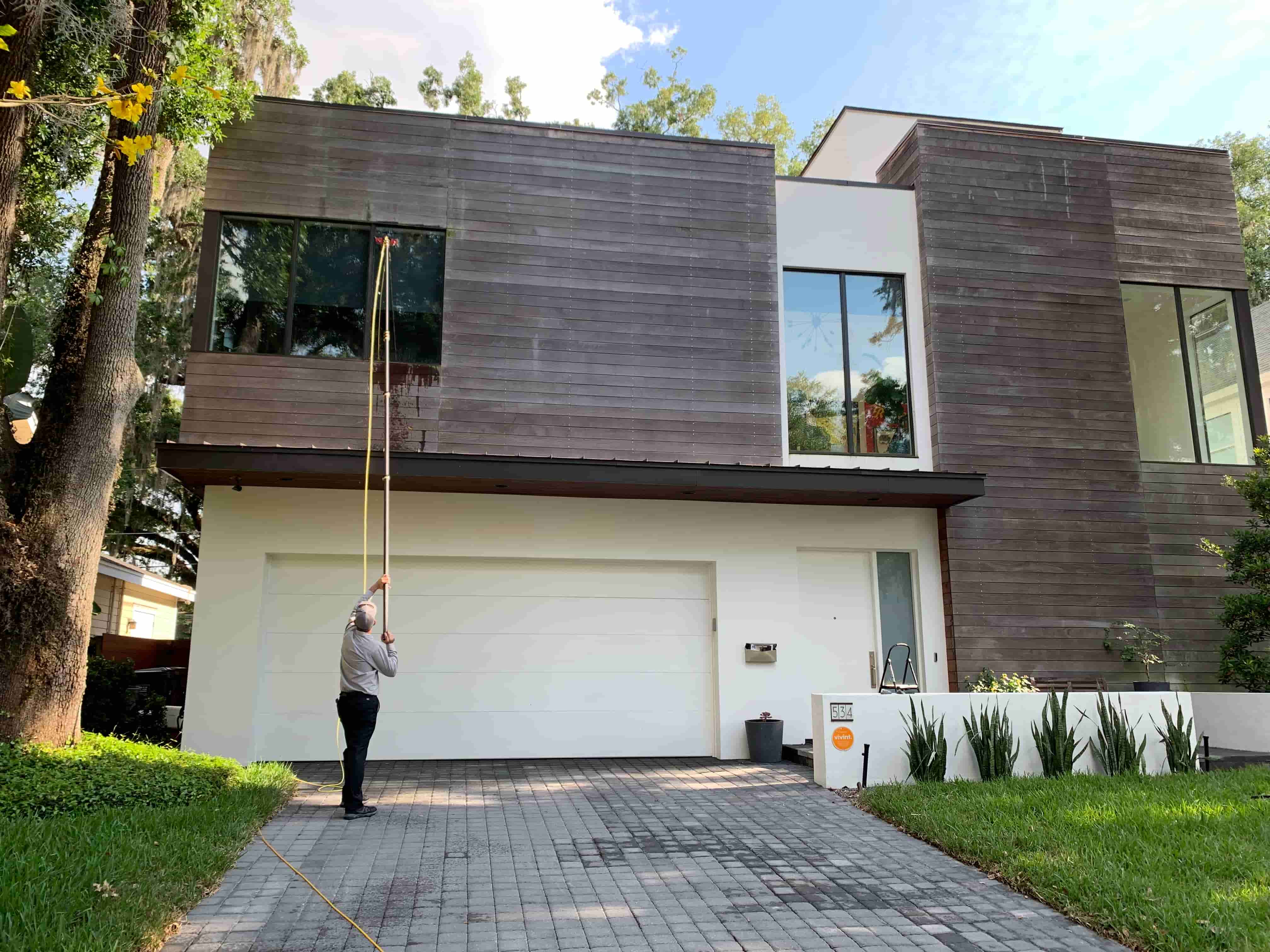 Cleaning a high residential window